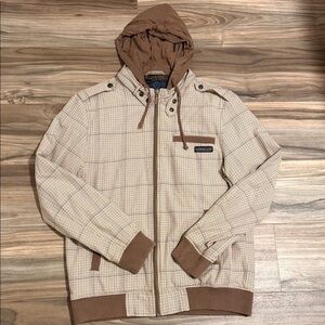 Legendary Goods Men's L Hooded Jacket Pockets Brown Plaid Shacket Cotton